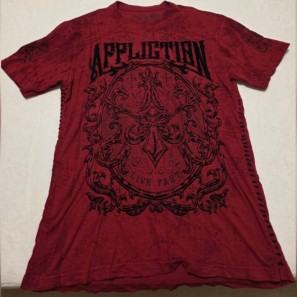 Affliction Red Short Sleeve Tee with Bold Design